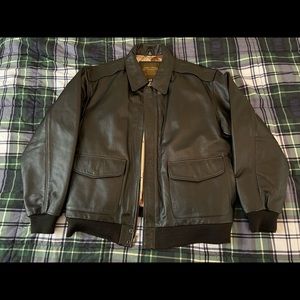 Brown Leather Bomber Jacket - 2XL